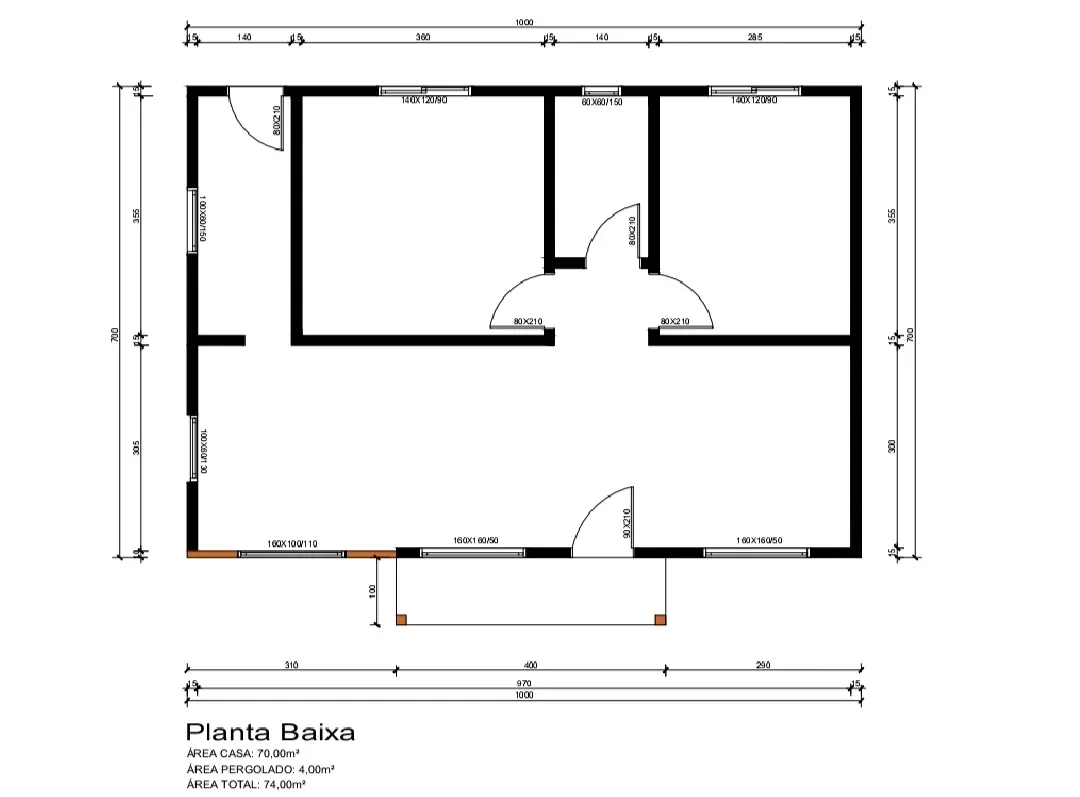 Planta baixa de uma casa de alvenaria